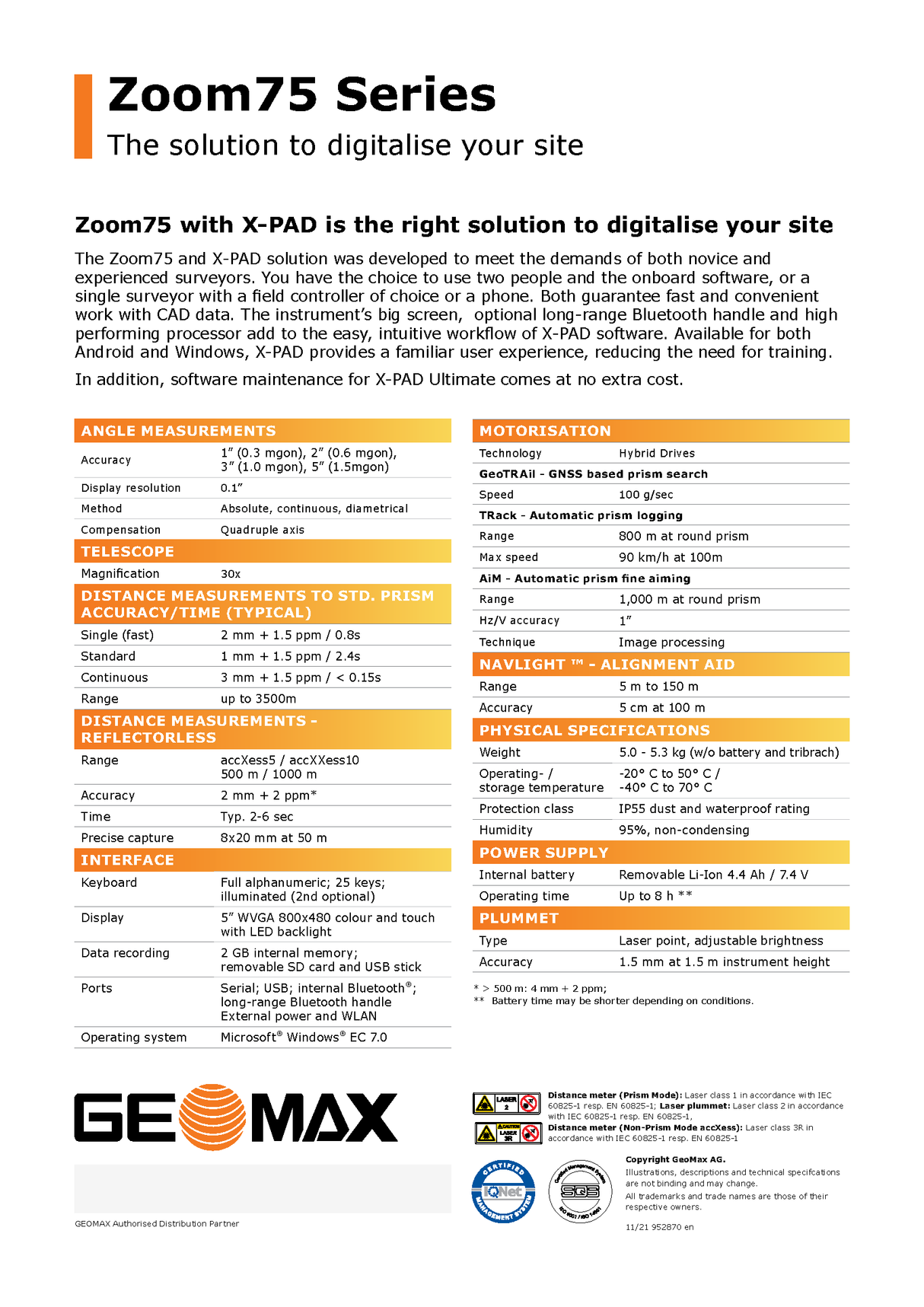 GeoMax Zoom75 Robotic Total Station Data Sheet