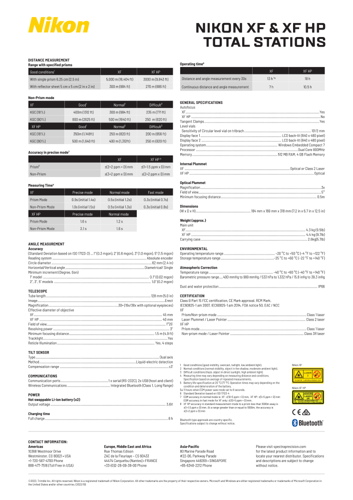 Nikon XF and HP Total Station Data Sheet