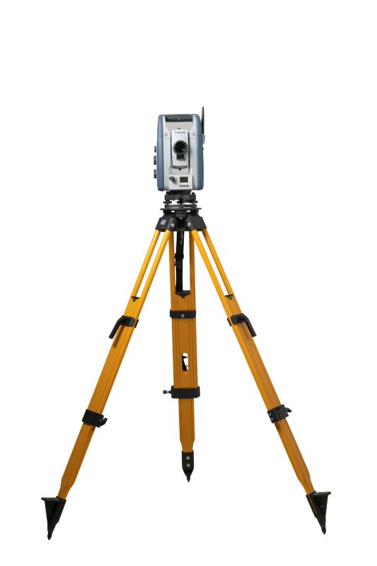 Spectra Geospatial FOCUS 50 Robotic Total Station on Tripod Front Lens View