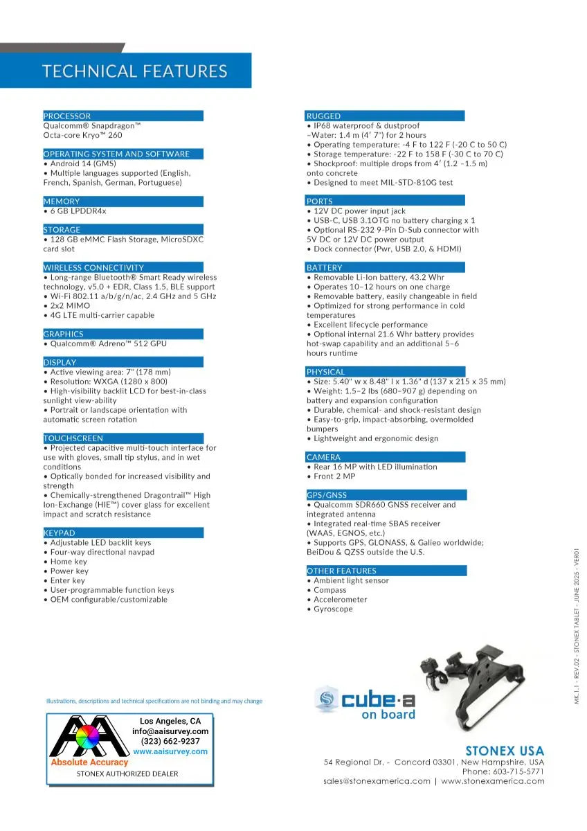 Stonex Android Rugged Tablet 7 Data Sheet