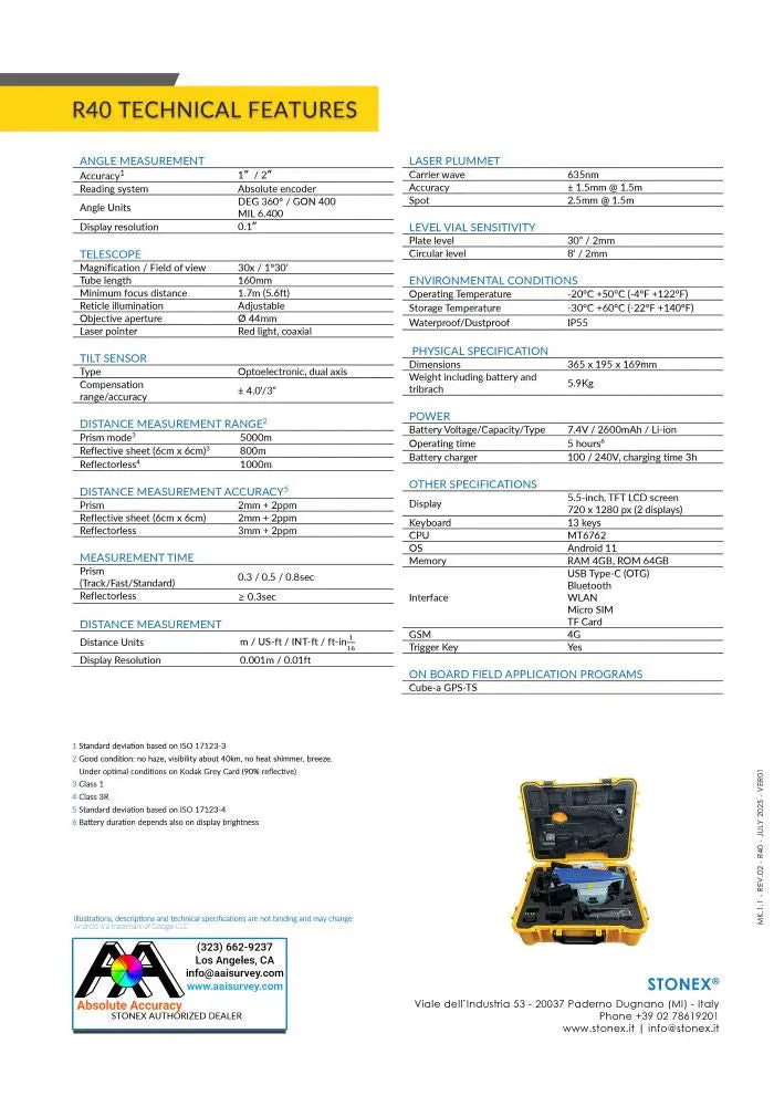 Stonex R40 Total Station Data Sheet
