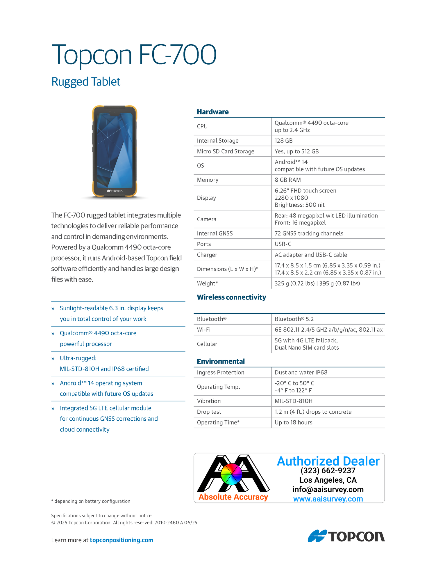 Topcon FC-700 Data Collector Data Sheet