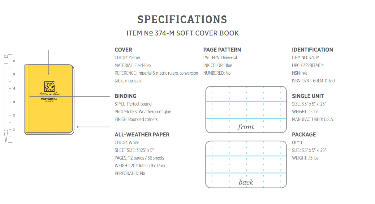 Rite in the Rain 374-M Notebook - 6 Pack Rite in The Rain Absolute Accuracy Inc