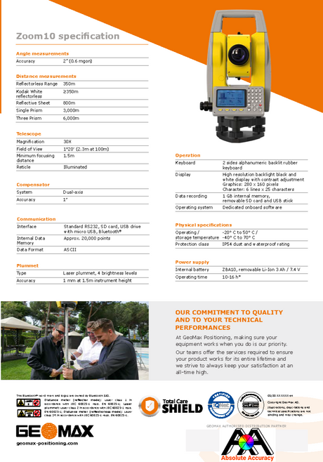 GeoMax Zoom10 Manual Total Station 876826 Data Sheet