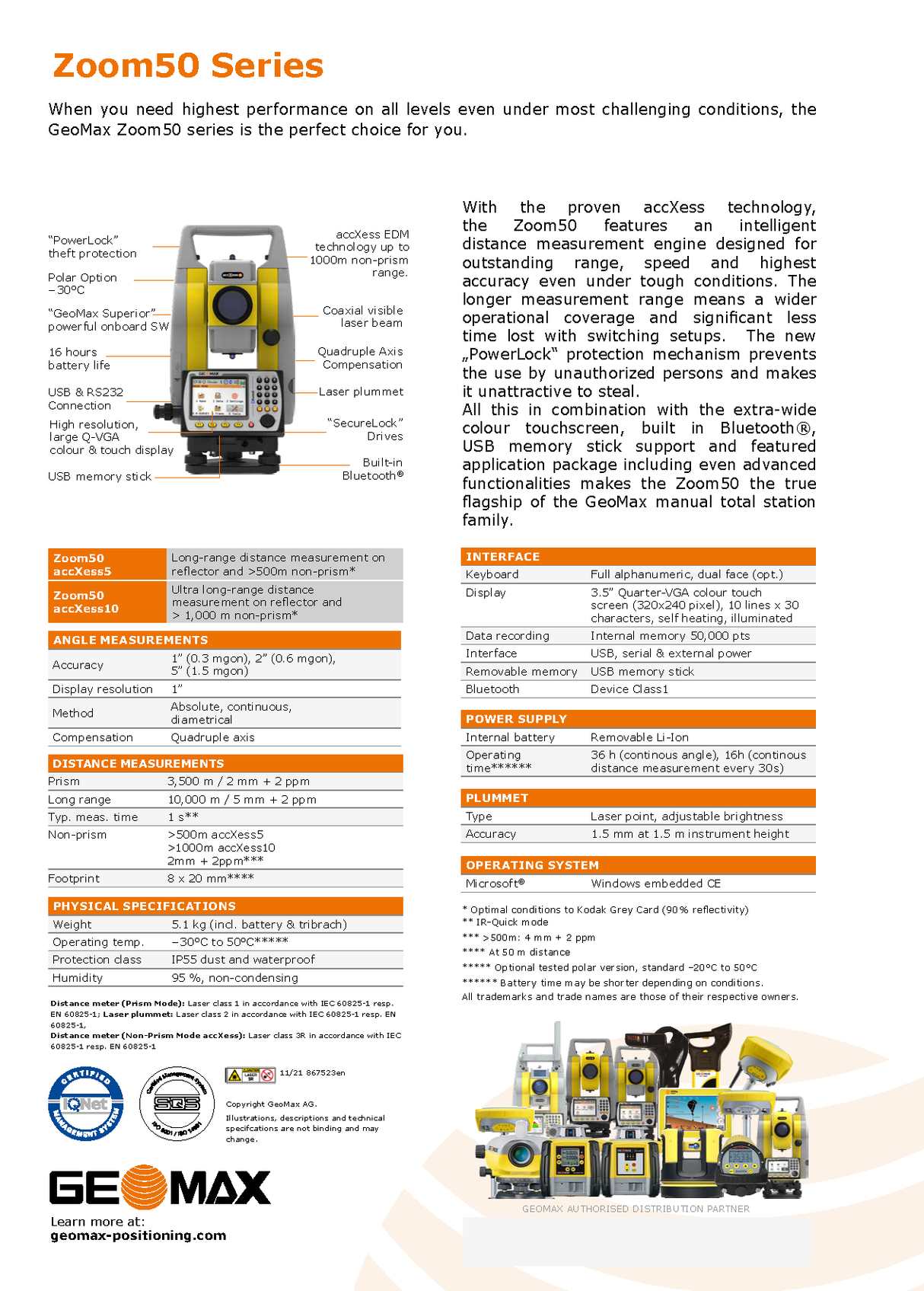 GeoMax Zoom50 Manual Total Station Data Sheet