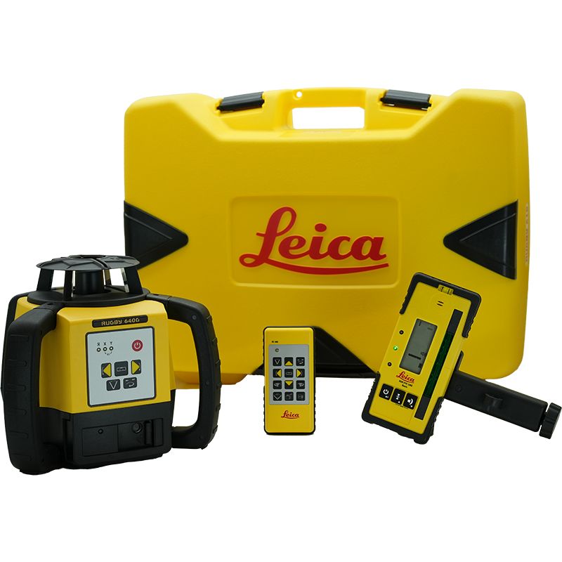 Leica Rugby 640G Green Rotary Level with Rod Eye 120G and Remote