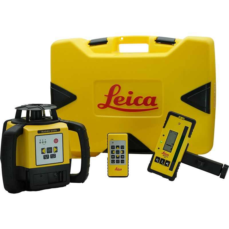 Leica Rugby 640G Rotary Laser Level Green with Rod Eye 120G and RC400 Remote 6011488