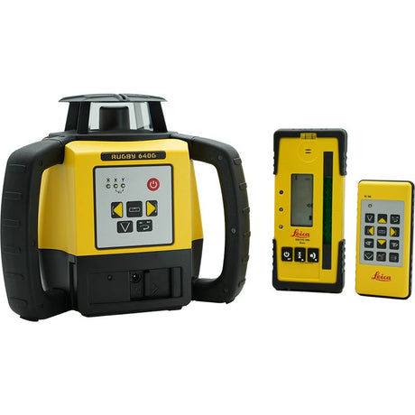 Leica Rugby 640G Rotary Laser Level Green with Rod Eye 120G and RC400 Remote 6011488 Construction