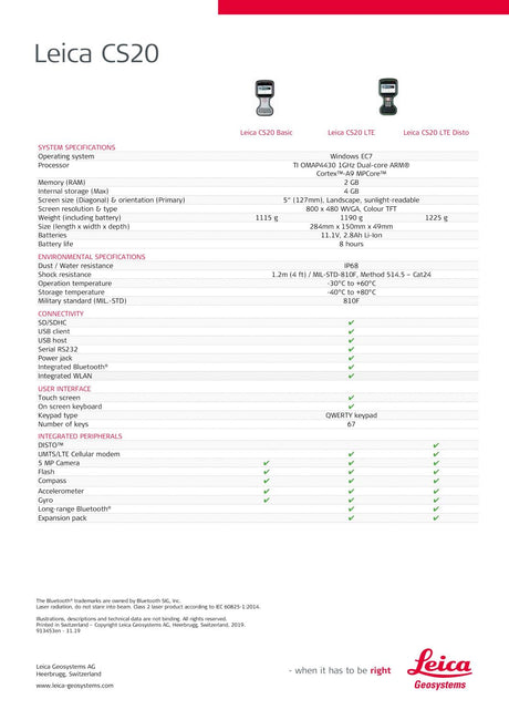 Leica CS20 Field Controller Data Sheet