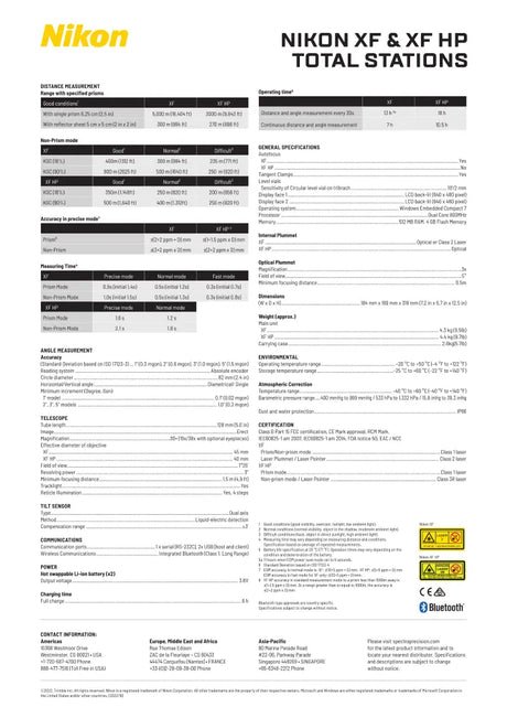 Nikon XF and HP Total Station Data Sheet