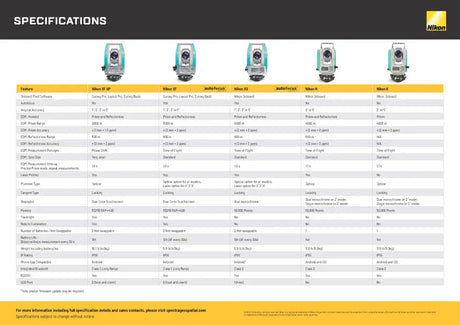 Nikon Total Stations Comparison Chart
