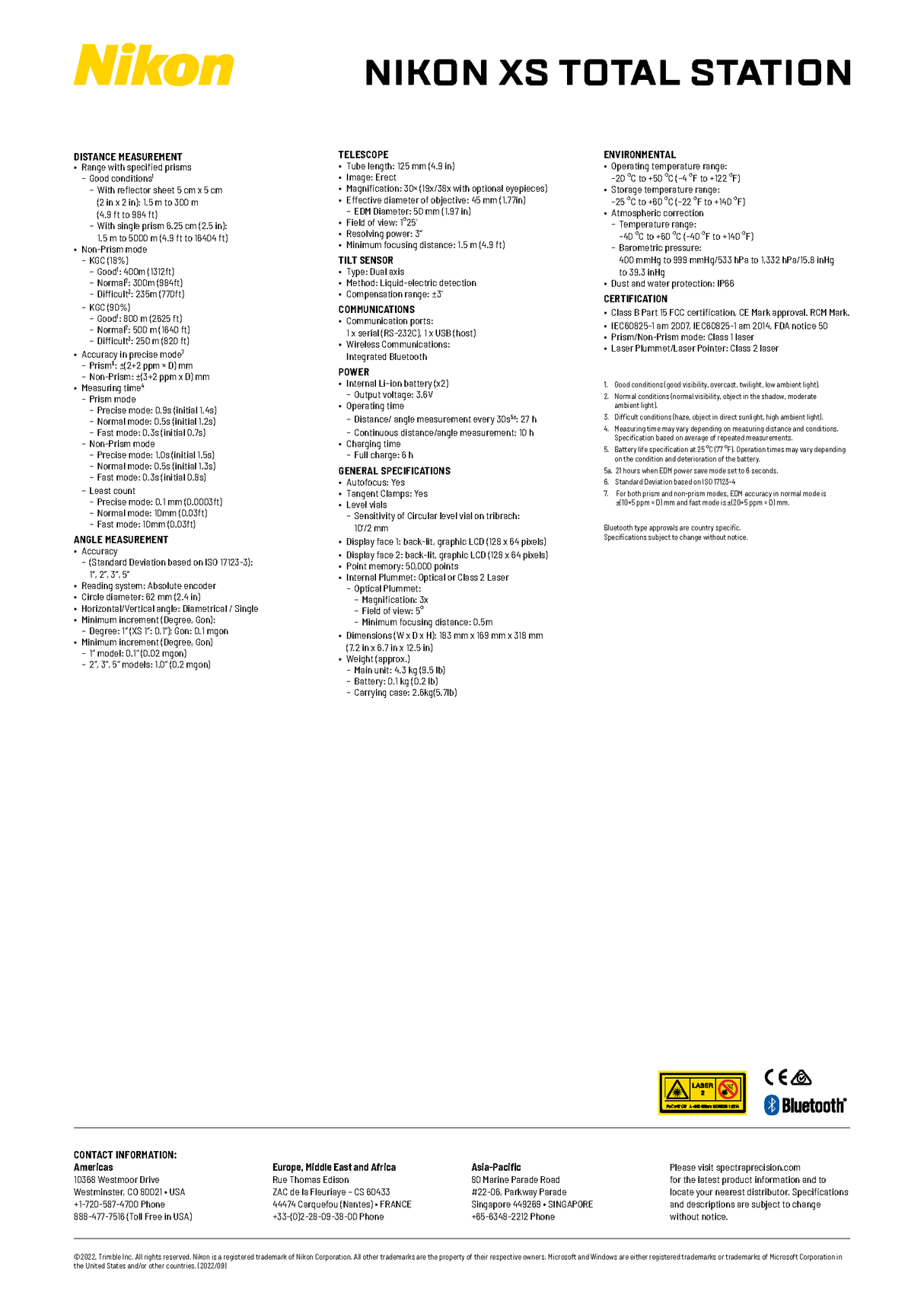 Nikon XS Total Station Nikon Absolute Accuracy Inc