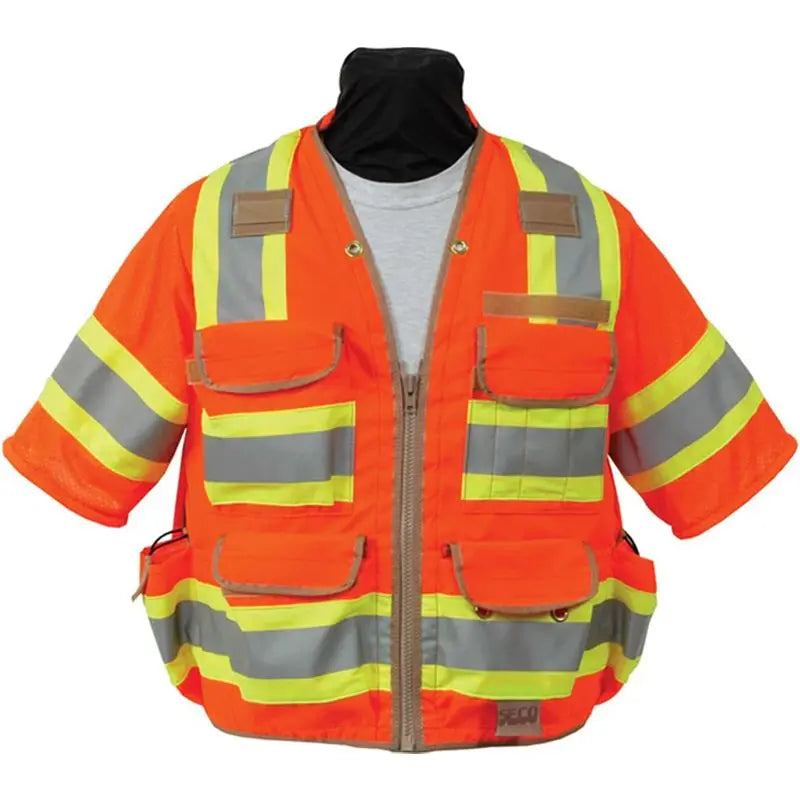 SECO 8365 ANSI ISEA Class 3 Safety Utility Vest, Flo Orange
