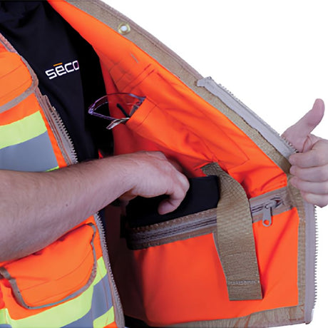 SECO 8265 Safety Utility Vest, Class 2, Flo Orange, Surveyors Vest Inner Pocket