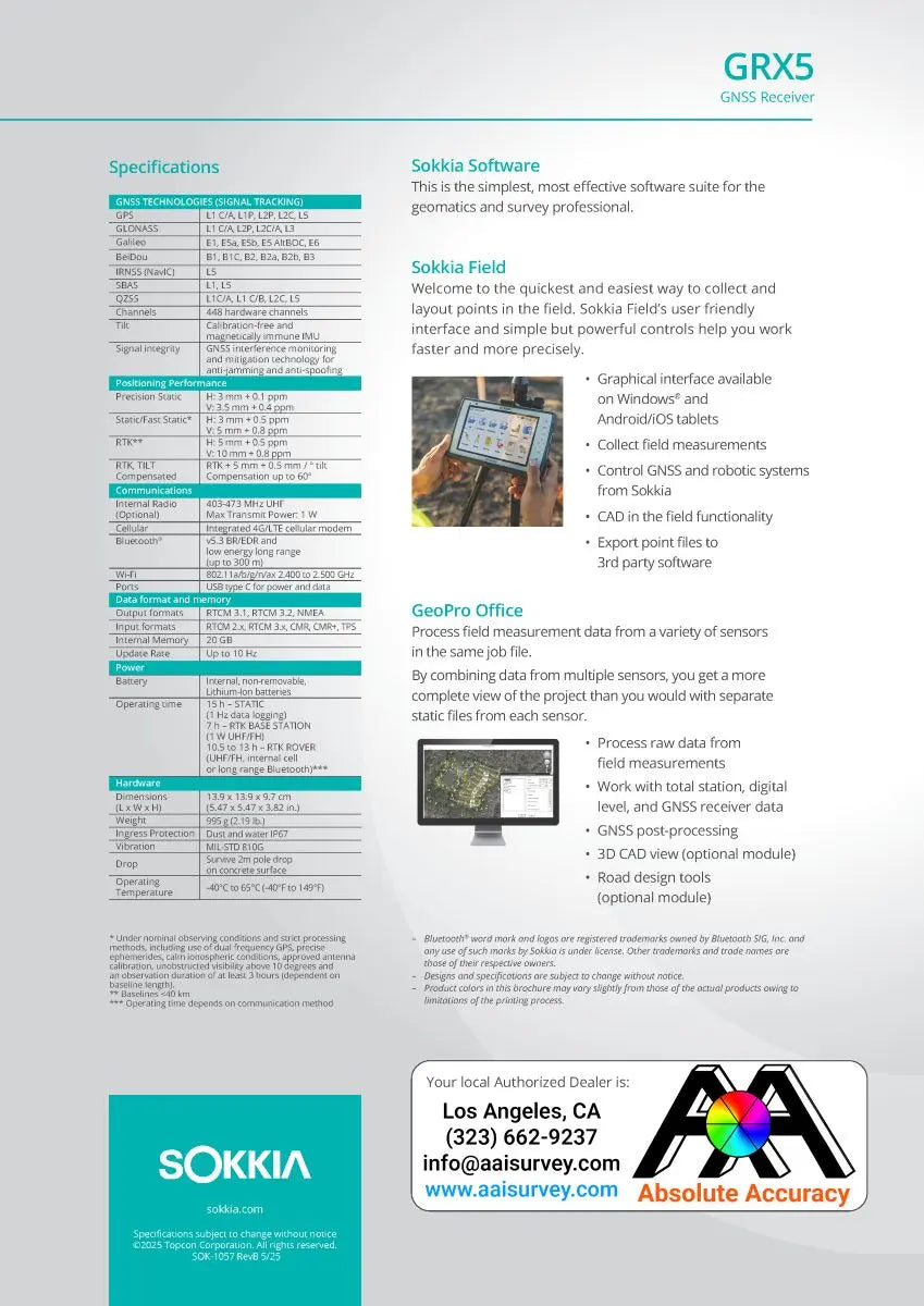 Sokkia GRX5 GNSS Receiver Data Sheet