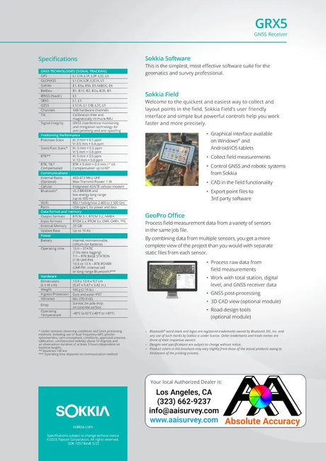 Sokkia GRX5 GNSS Receiver Data Sheet