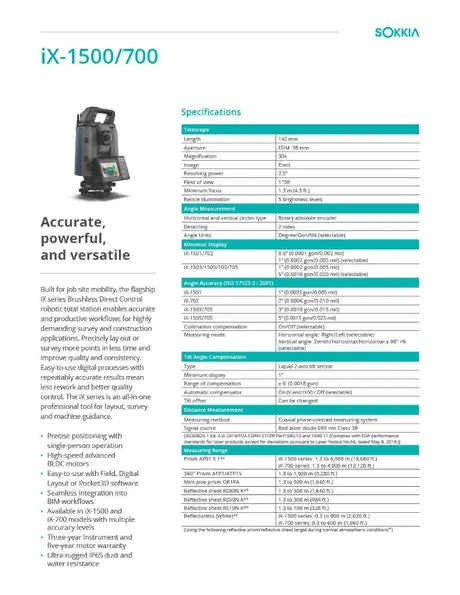 Sokkia iX-1500 700 Robotic Total Station 1074136-01 Data Sheet