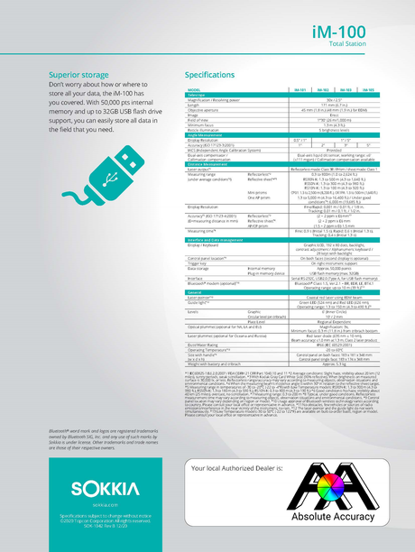 Sokkia iM-100 Series Total Station Data Sheet