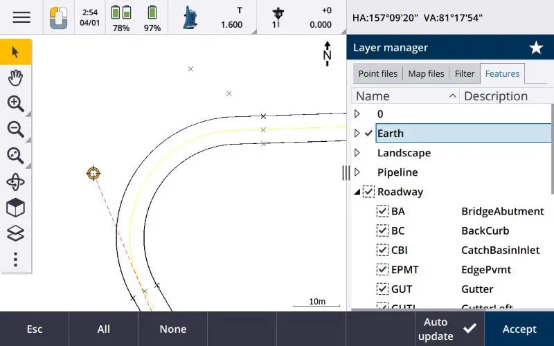 Spectra Geospatial Origin Survey Software layer manager application