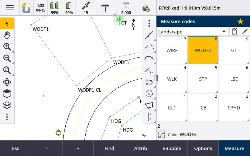 Spectra Geospatial Origin Survey Software measure codes