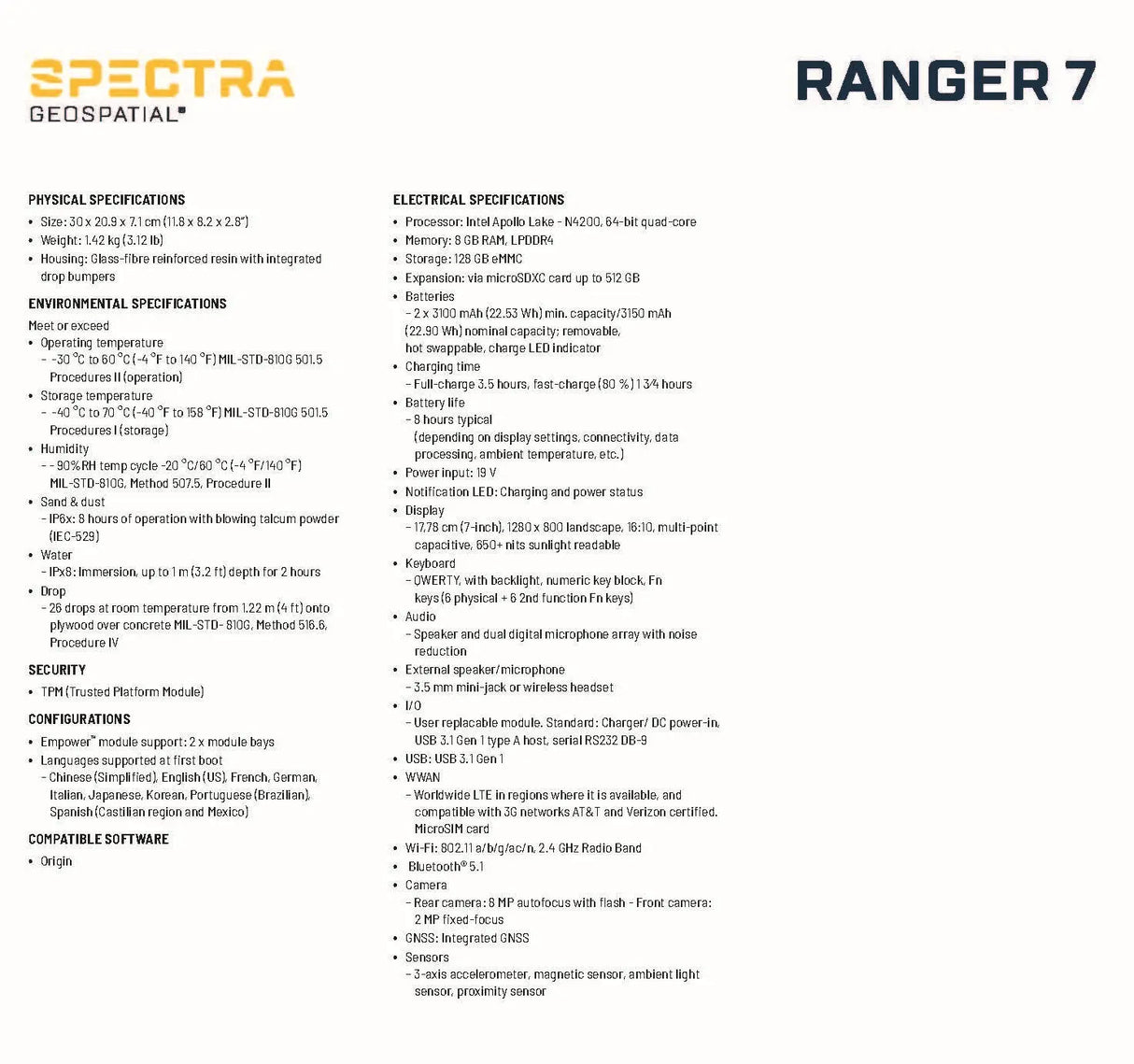 Spectra Geospatial Ranger 7 Data Collector [DISCONTINUED] Spectra Geospatial Absolute Accuracy Inc