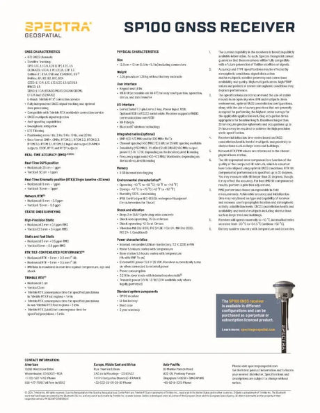 Spectra Geospatial SP100 GNSS Receiver Data Sheet
