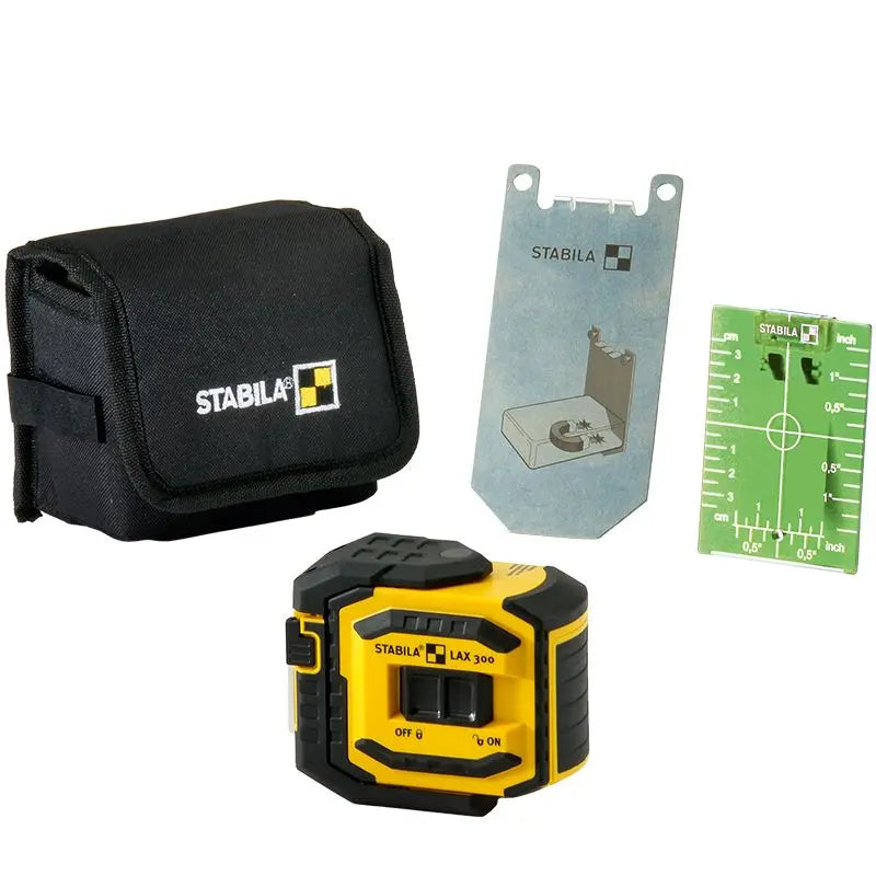 Stabila LAX 300 G Cross-Line and Plumb Dot Laser Kit Contents