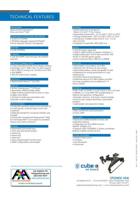 Stonex Android Rugged Tablet 7 Data Sheet