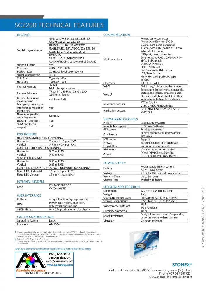 Stonex SC2200 Continuously Operating Reference Station B75-000216 Data Sheet
