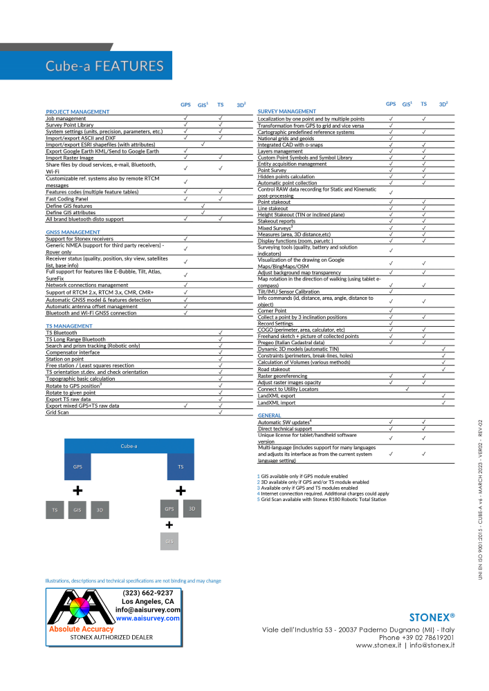 Stonex Cube-a Survey Field Software Data Sheet