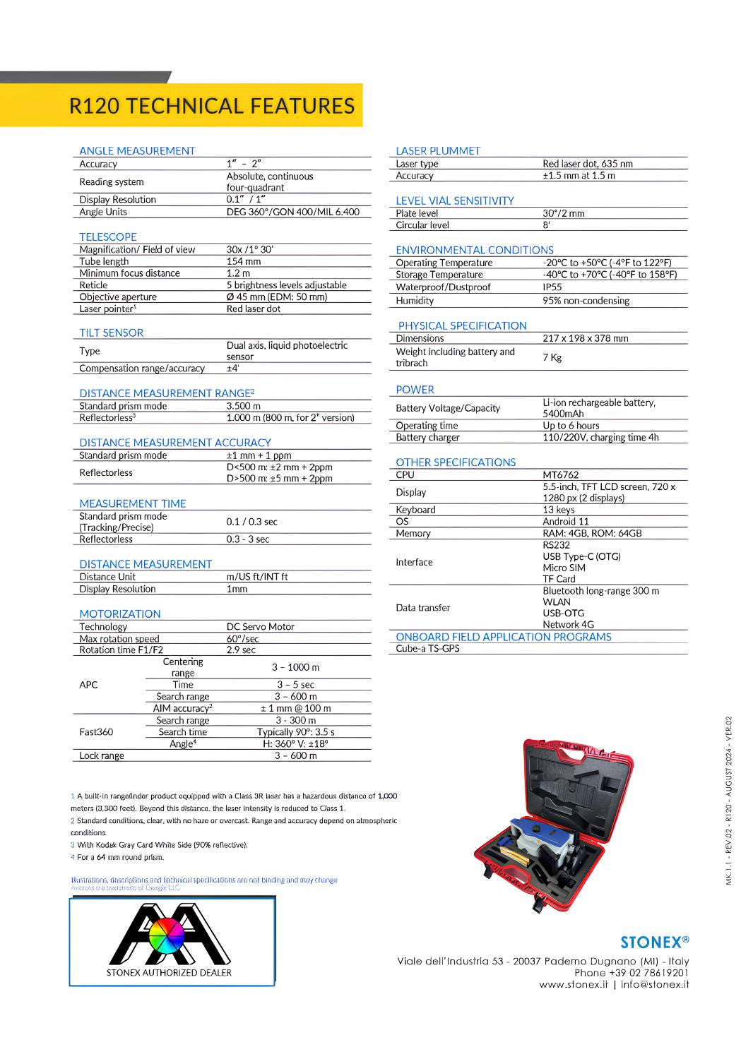 Stonex R120 Robotic Total Station Data Sheet