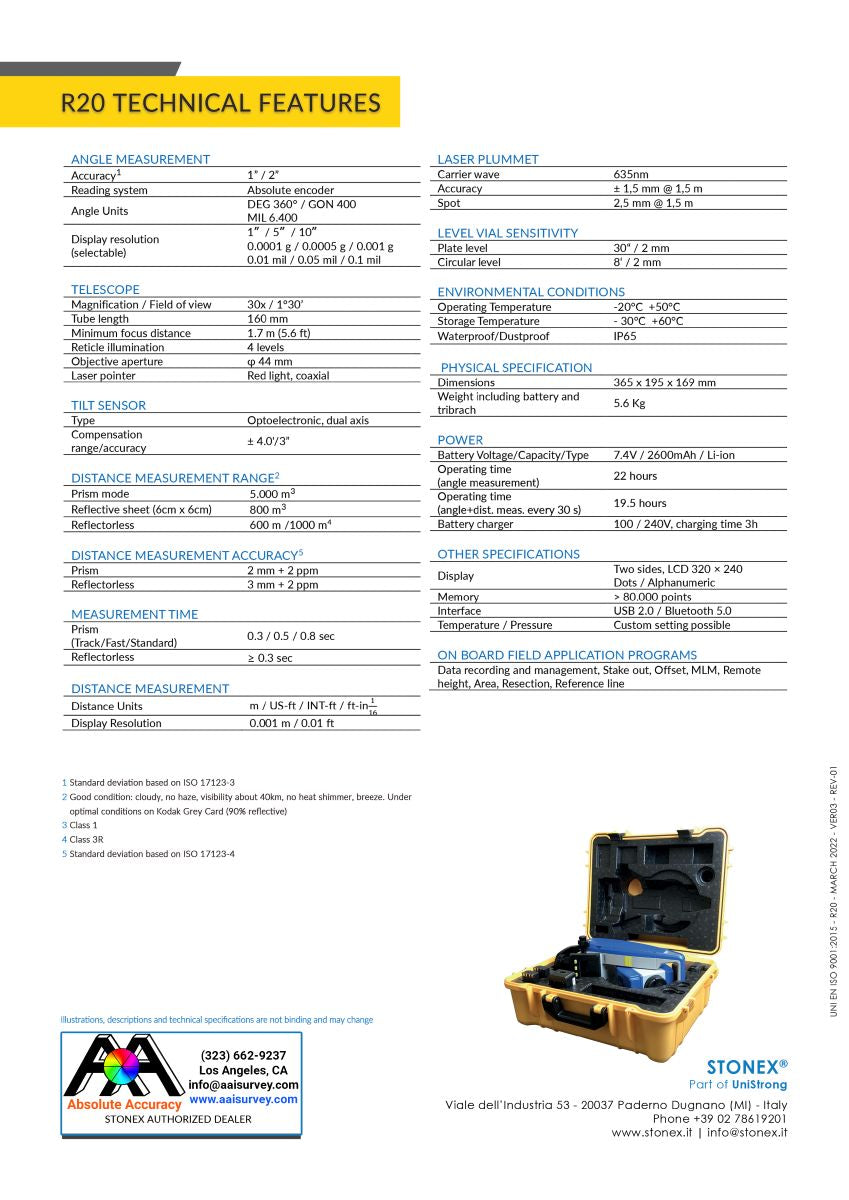 Stonex R20 Total Station B20-220065 Data Sheet