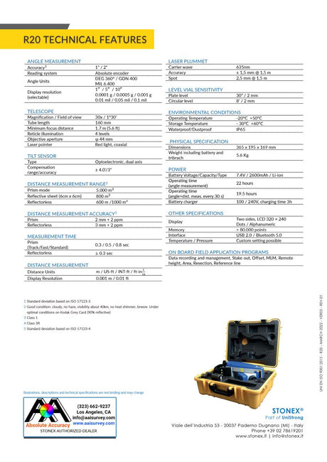 Stonex R20 Total Station B20-220065 Data Sheet