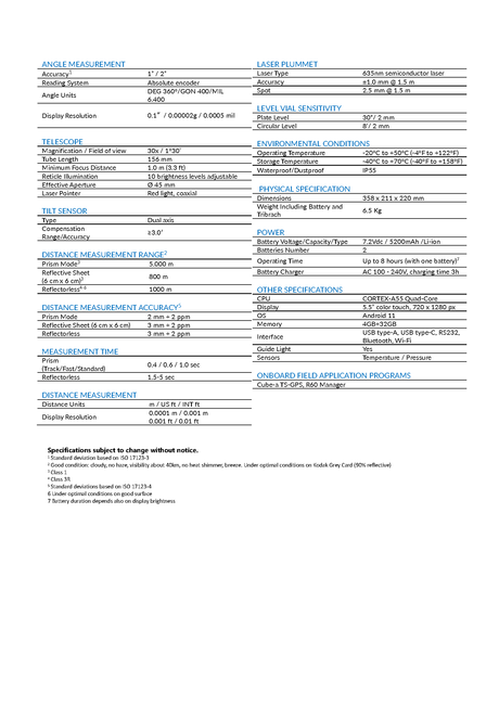 Stonex R60 1 second and 2 second manual total station Data Sheet