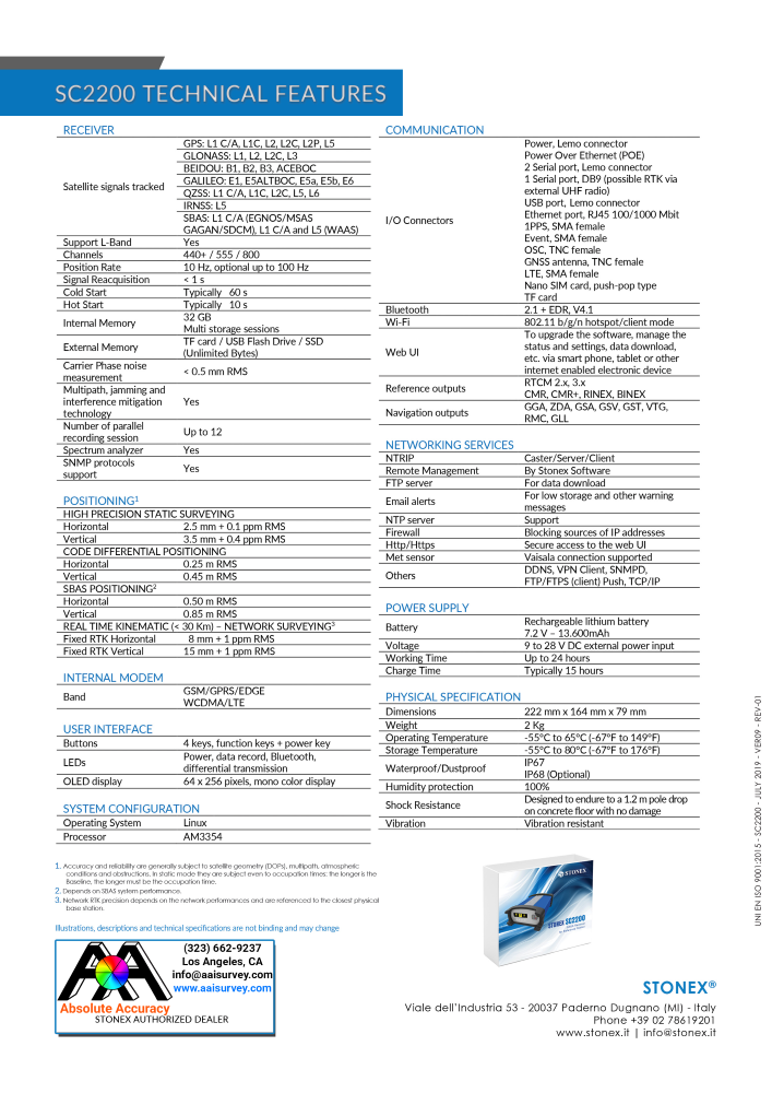 Stonex SC2200 Continuously Operating Reference Station B75-000216 Data Sheet