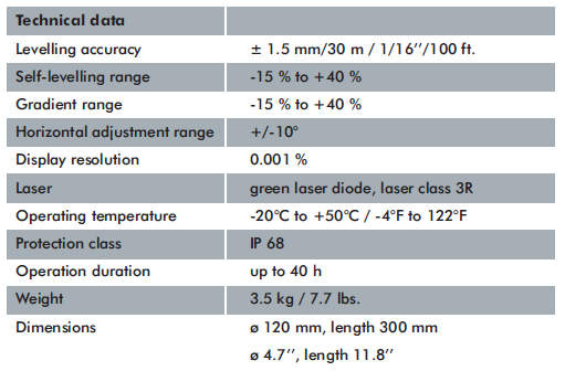 Stonex SPL1 Pipe Laser 472210-318 Data Sheet